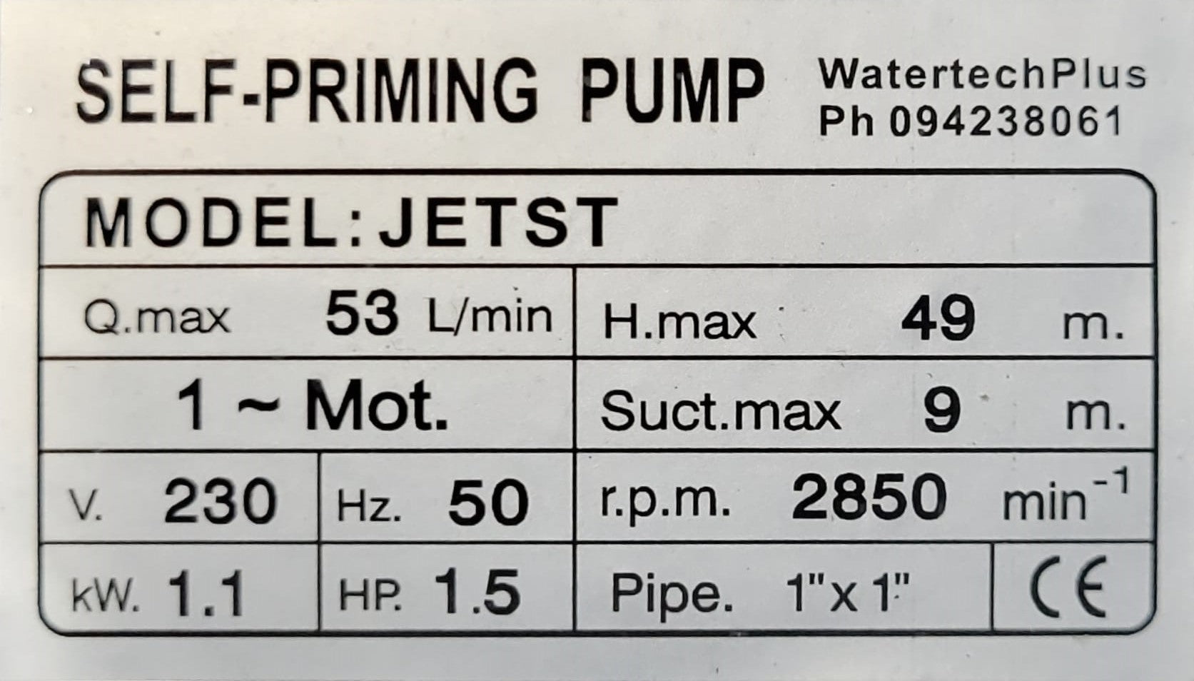 JETST140 Light Duty Garden Pump 1100w 53lpm 49m Head